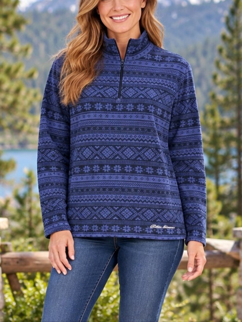 Eddie Bauer Women’s L Patterned Quarter-Zip Fleece Pullover Size Large